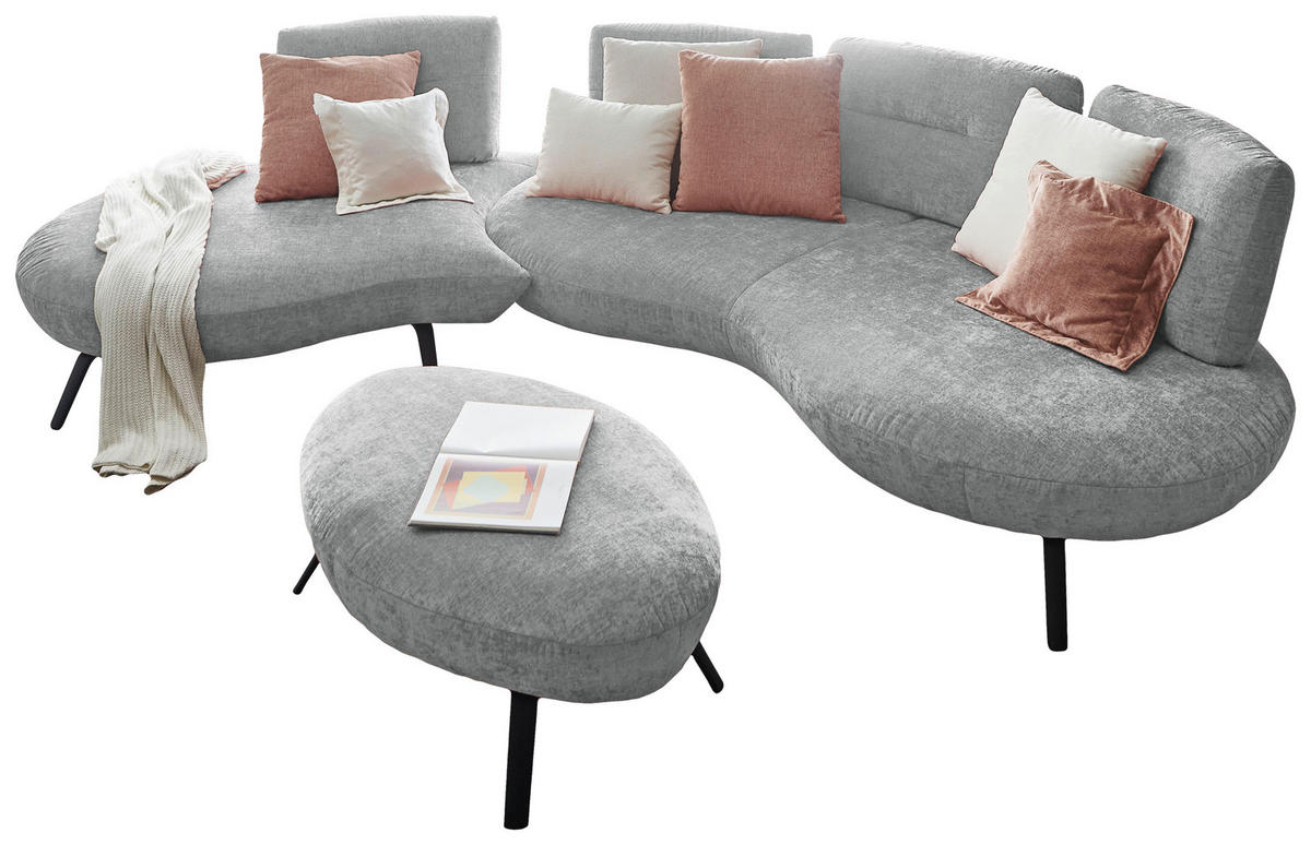 BIGSOFA Flachgewebe Hellgrau  - Hellgrau/Schwarz, Design, Textil/Metall (456/93/138cm) - Moderano