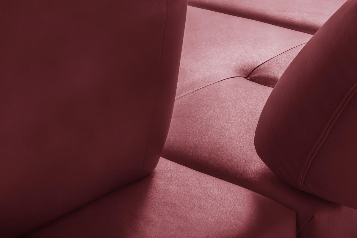 ECKSOFA Kirschrot Echtleder Armteilverstellung, Kopfteilverstellung, Sitztiefenverstellung  - Schwarz/Kirschrot, Design, Leder/Metall (180/291cm) - Celina Home
