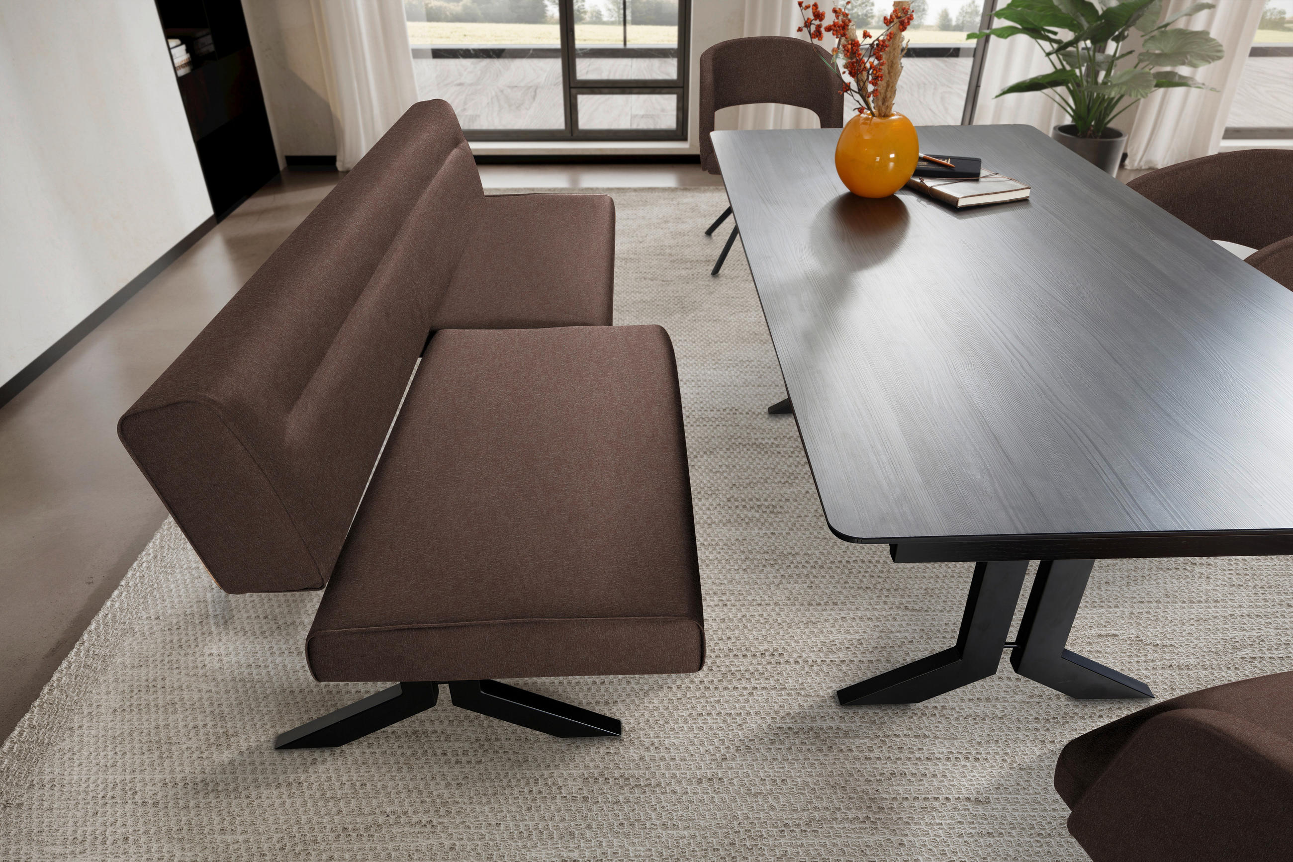 SITZBANK in Metall, Textil Hellbraun  - Hellbraun/Schwarz, Konventionell, Textil/Metall (220/87/70-86cm) - Moderano
