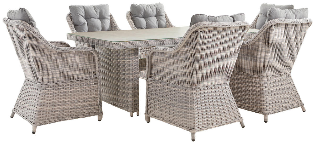 DINING-LOUNGESET Aluminium  - Dunkelgrau/Hellgrau, ROMANTIK / LANDHAUS, Glas/Kunststoff (100/200/74cm) - Ambia Garden