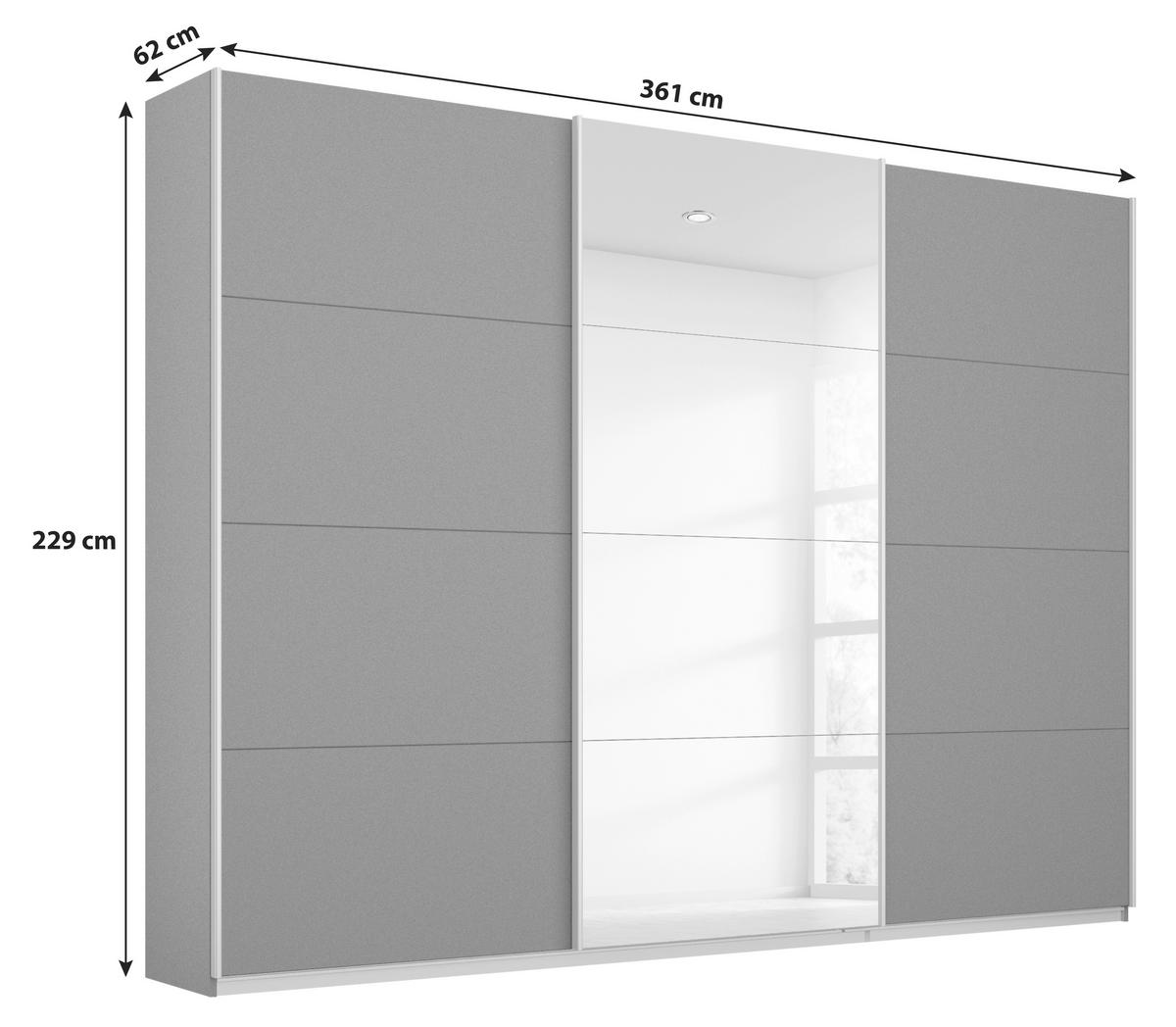 SCHWEBETÜRENSCHRANK 361/229/62 cm 3-türig  - Alufarben/Grau, MODERN, Holzwerkstoff/Metall (361/229/62cm) - Luca Bessoni