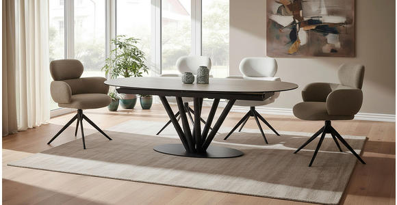 ESSTISCH Schwarz, Taupe oval  ausziehbar  - Taupe/Schwarz, Design, Glas/Keramik (210-260/110/76cm) - Belluti