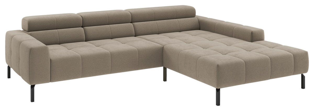 ECKSOFA Sandfarben Feincord Rücken echt, Kopfteilverstellung, Sitztiefenverstellung  - Sandfarben/Schwarz, KONVENTIONELL, Textil/Metall (293/226cm) - Hom`in