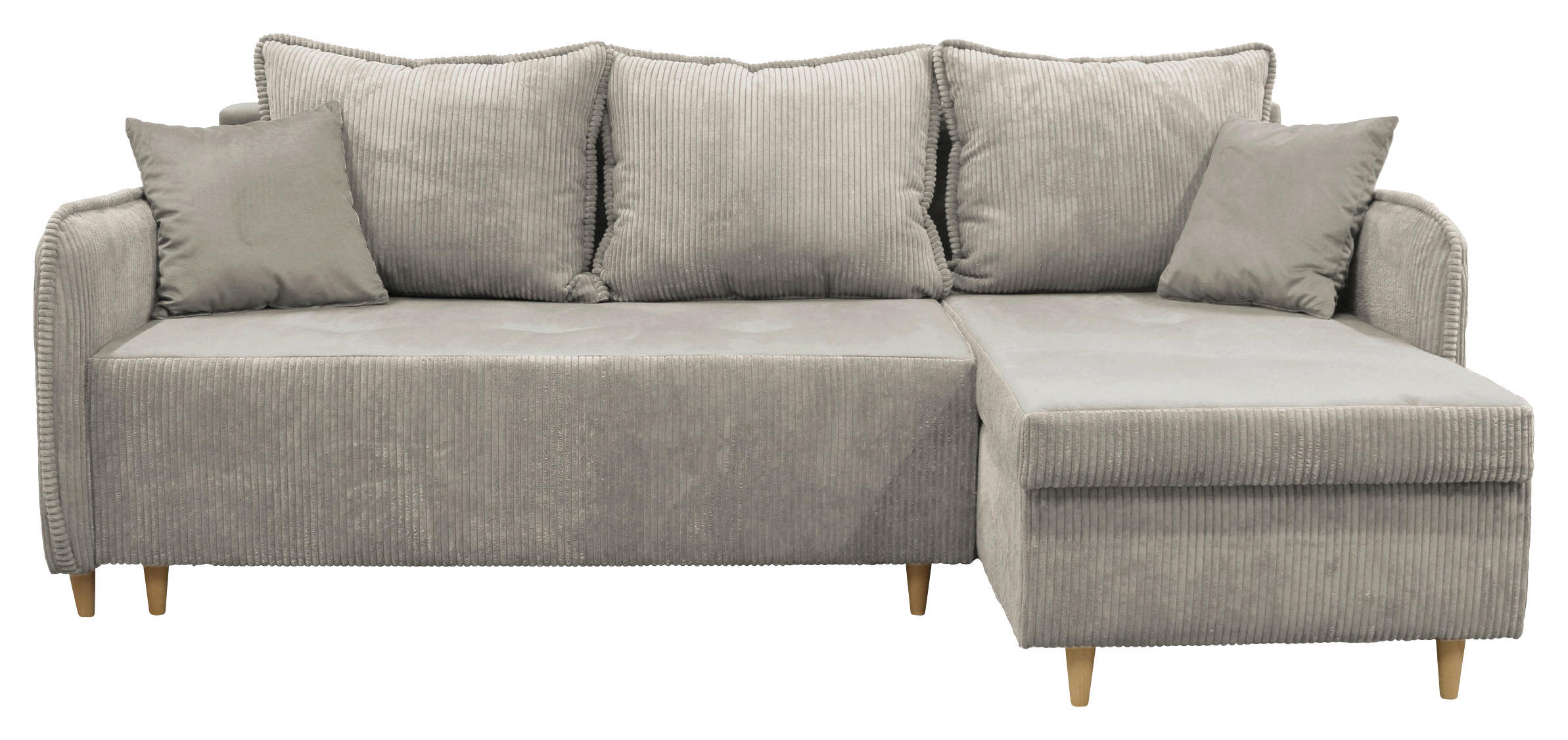 ECKSOFA TEDDY Grau Cord, Bouclé Zierkissen, Rückenkissen, Bettkasten  - Naturfarben/Grau, Design, Holz/Textil (215/142cm) - MID.YOU