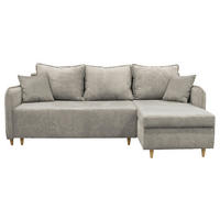 ECKSOFA TEDDY Grau Cord, Bouclé Zierkissen, Rückenkissen, Bettkasten  - Naturfarben/Grau, Design, Holz/Textil (215/142cm) - MID.YOU