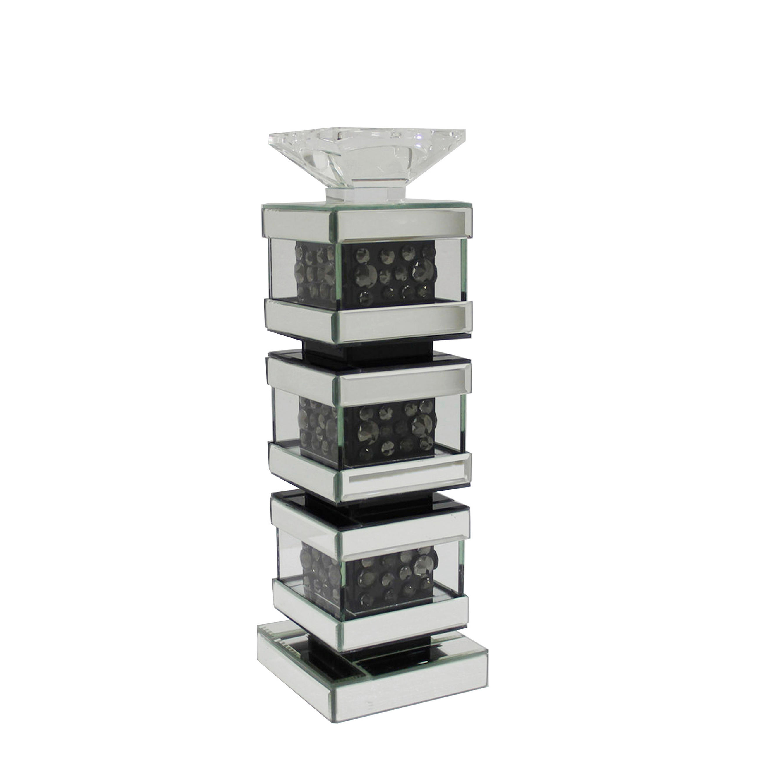 SUPORT PENTRU LUMÂNĂRI - argintiu/negru, Trend, sticlă/material pe bază de lemn (13/39/13cm) - Ambia Home