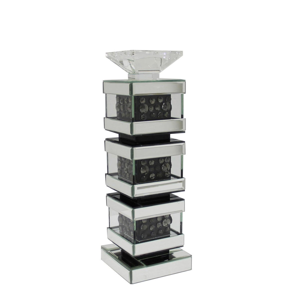 SUPORT PENTRU LUMÂNĂRI - argintiu/negru, Trend, sticlă/material pe bază de lemn (13/39/13cm) - Ambia Home