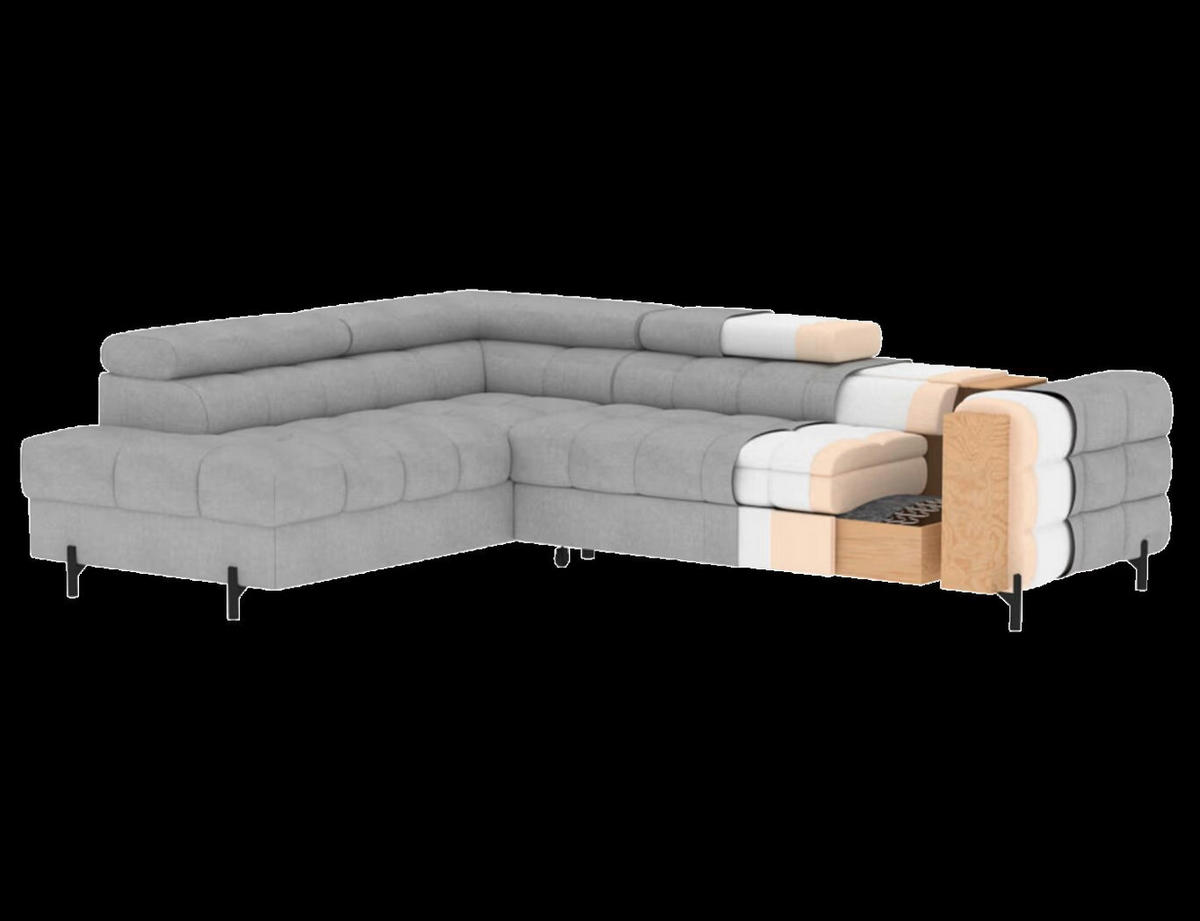 ECKSOFA Weiß Plüsch  - Schwarz/Weiß, Design, Textil/Metall (200/276cm) - MID.YOU