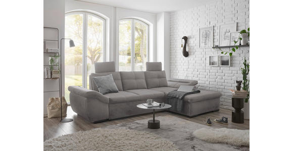 ECKSOFA in Mikrovelours Hellgrau - Hellgrau/Schwarz, KONVENTIONELL, Kunststoff/Textil (275/170cm) - Carryhome