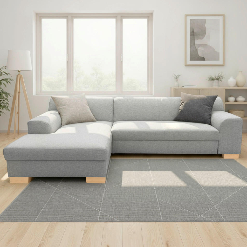 ECKSOFA TINOS Silberfarben Webstoff Rücken echt  - Buchefarben/Silberfarben, Basics, Holz/Textil (157/273cm) - MID.YOU