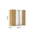 DREHTÜRENSCHRANK 201/197/60 cm 4-türig Eichefarben  - Eichefarben/Silberfarben, Design, Glas/Holzwerkstoff (201/197/60cm) - Novel