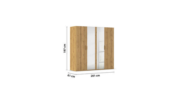 DREHTÜRENSCHRANK 201/197/60 cm 4-türig Eichefarben  - Eichefarben/Silberfarben, Design, Glas/Holzwerkstoff (201/197/60cm) - Novel
