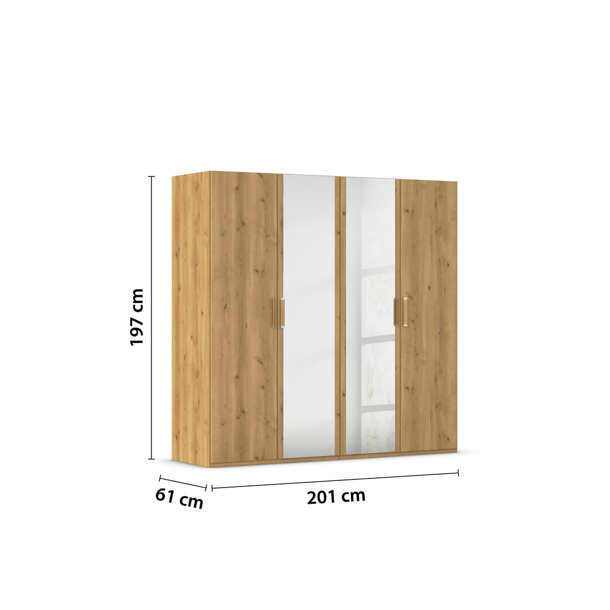 DREHTÜRENSCHRANK 201/197/60 cm 4-türig Eichefarben  - Eichefarben/Silberfarben, Design, Glas/Holzwerkstoff (201/197/60cm) - Novel