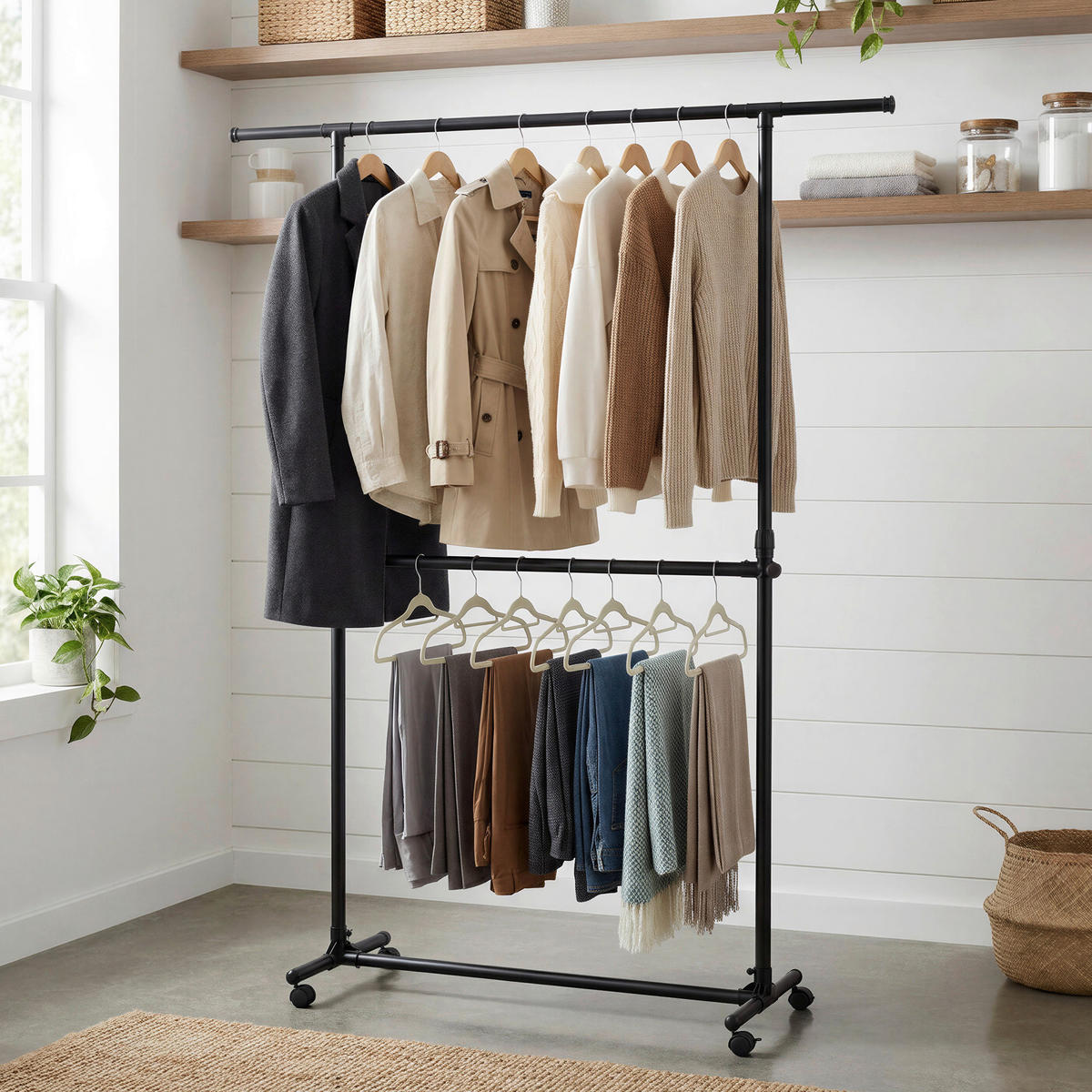 KLEIDERWAGEN in Schwarz 101-165/115-180/49 cm   - Schwarz, Trend, Kunststoff/Metall (101-165/115-180/49cm) - Boxxx