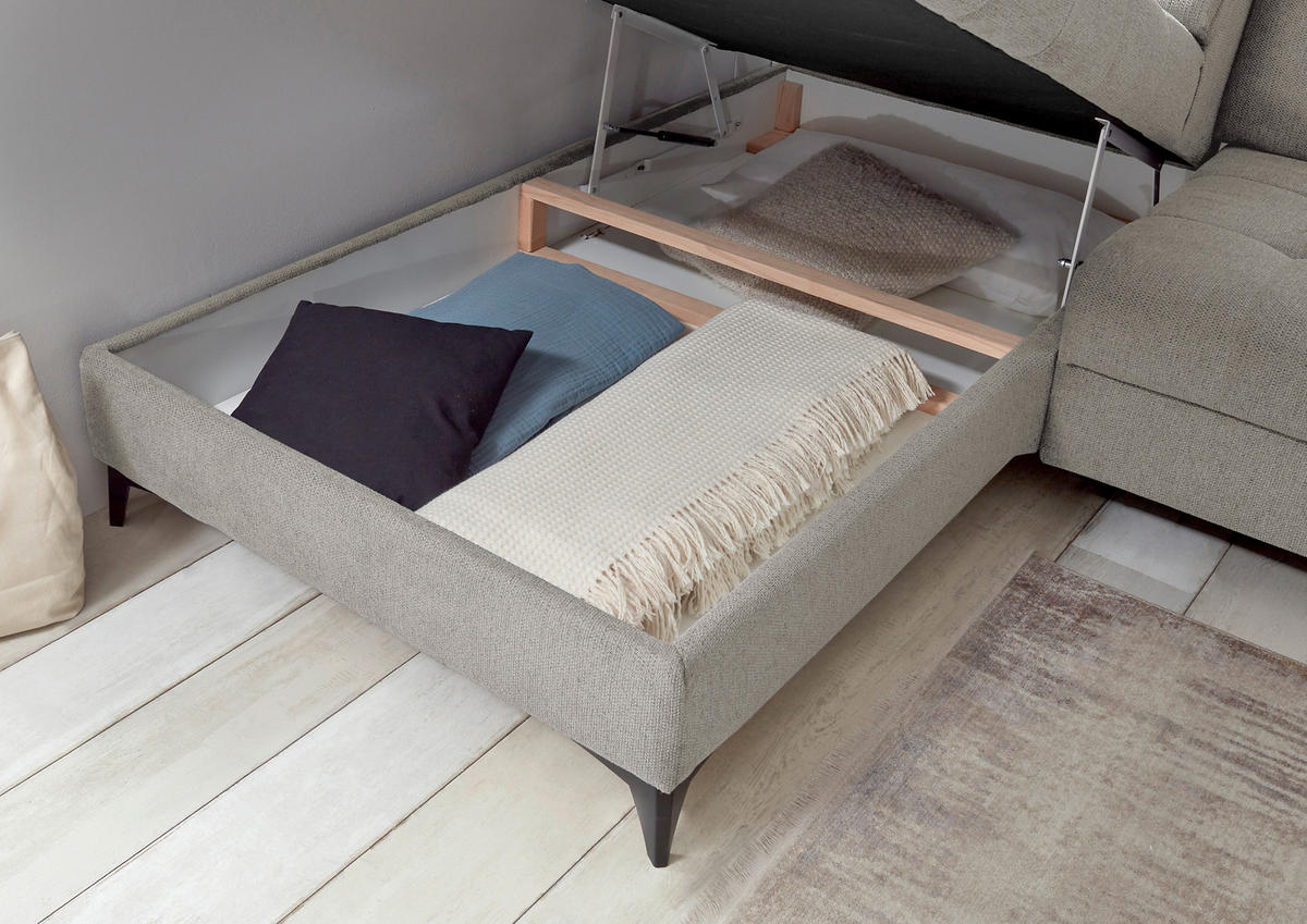 ECKSOFA in Webstoff Taupe  - Taupe/Schwarz, Konventionell, Kunststoff/Textil (200/282cm) - MID.YOU