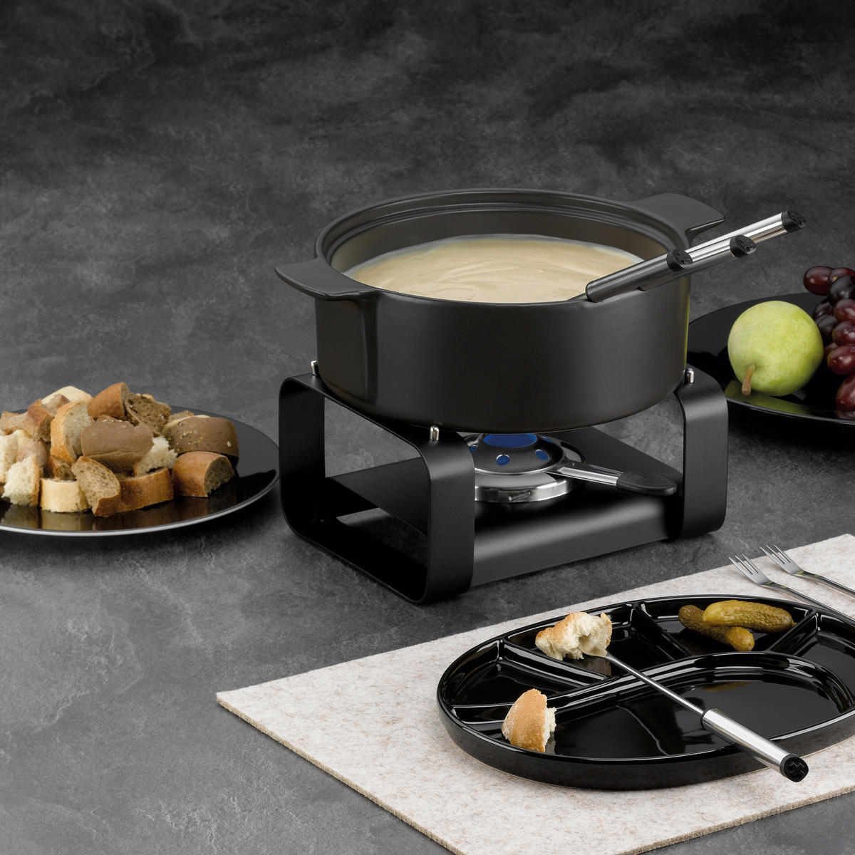 FONDUESET  - Schwarz, KONVENTIONELL, Keramik (29/22.5/19cm) - Kela