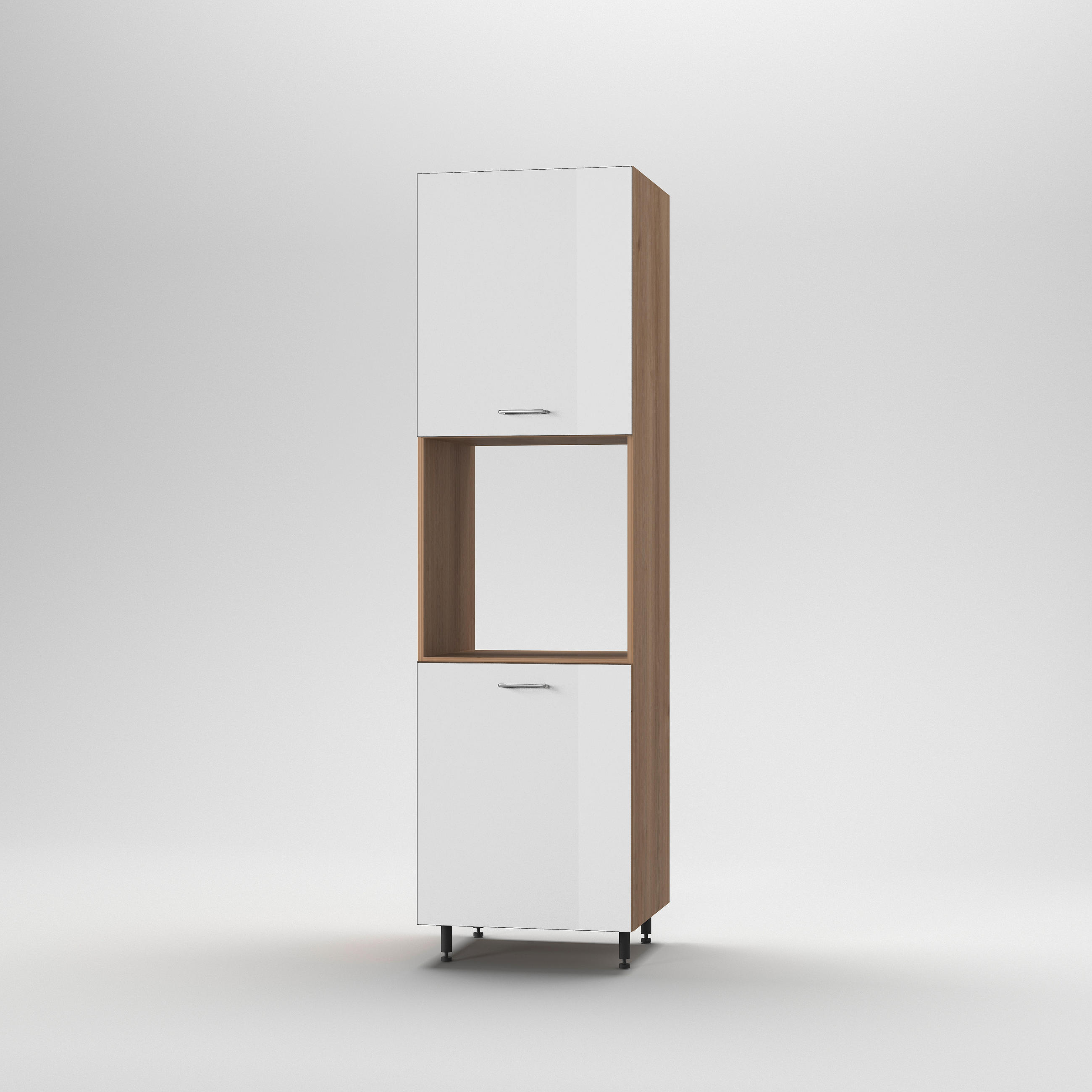 Szekrény beépíthető sütőhöz - magasfényű fehér, Basics, fa (60/215/56cm) - Carryhome