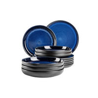 TAFELSERVICE Blau, Schwarz Niara 12-teilig 6 Personen  - Blau/Schwarz, Basics, Keramik - Mäser