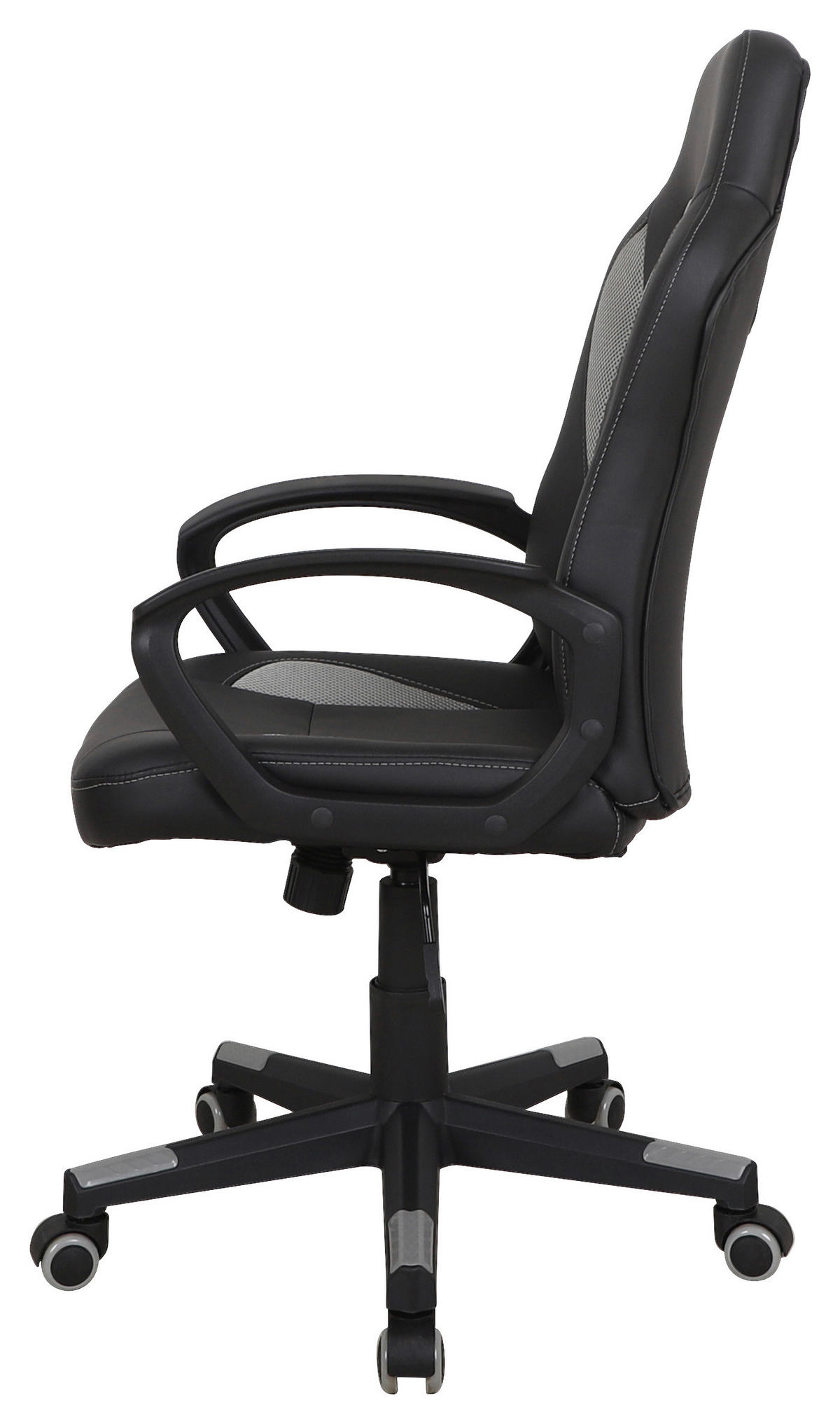 GAMER SZÉK  bőrhatású textil, feszített neccháló fekete, világosszürke  - világosszürke/fekete, Modern, műanyag/textil (56/104-113/64cm) - Carryhome