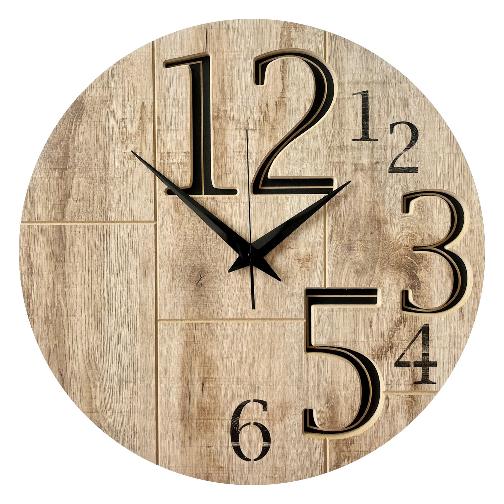 WANDUHR - Schwarz, Eichefarben  - Eichefarben/Schwarz, Basics, Holz/Kunststoff (57cm)