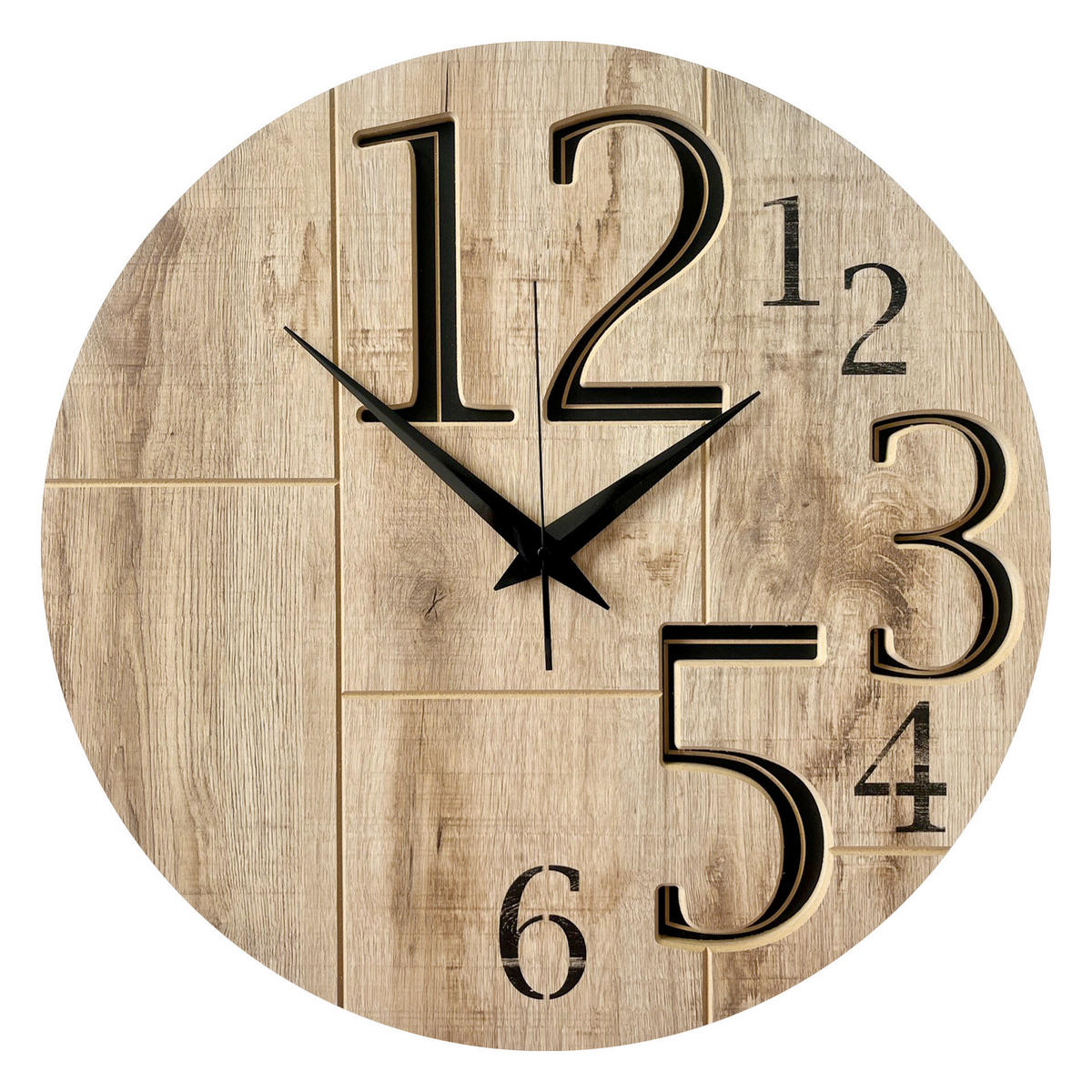 WANDUHR - Schwarz, Eichefarben  - Eichefarben/Schwarz, Basics, Holz/Kunststoff (57cm)