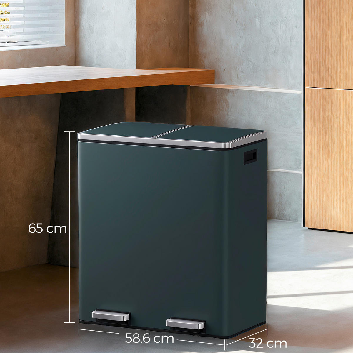 ABFALLSAMMLER 60 L  - Schwarz/Grau, Basics, Kunststoff/Metall (58,5/65/36cm)
