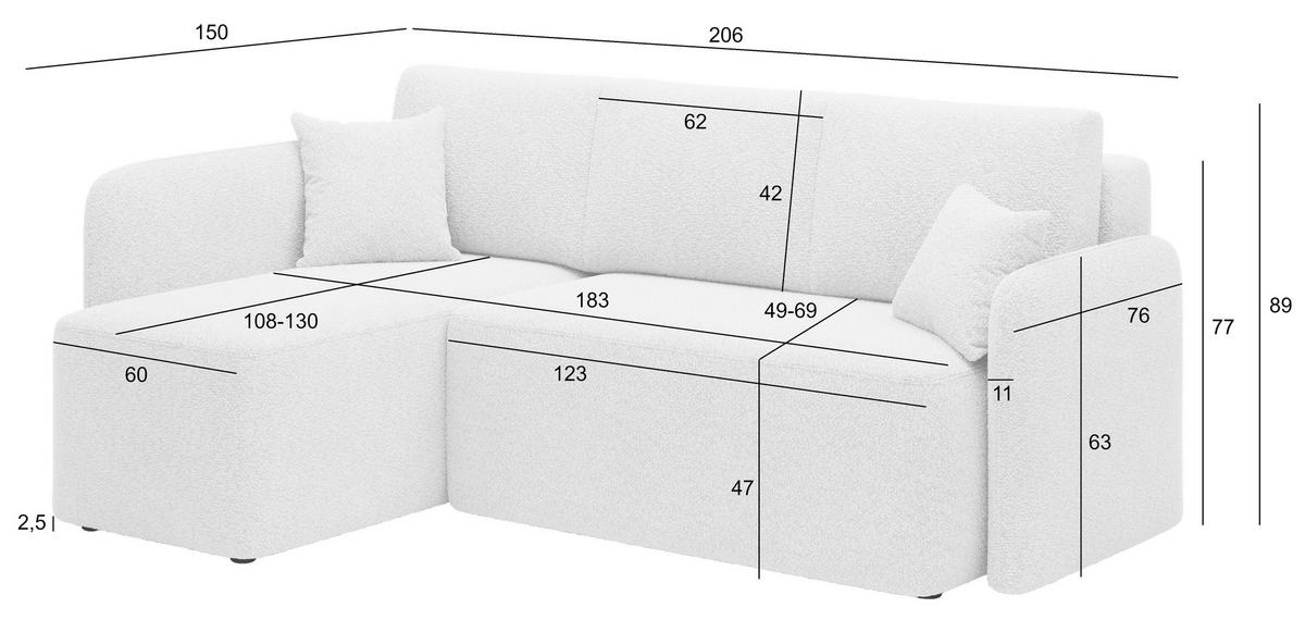 ECKSOFA Plüsch Blau  - Blau/Schwarz, Design, Kunststoff/Textil (150/206cm) - P & B