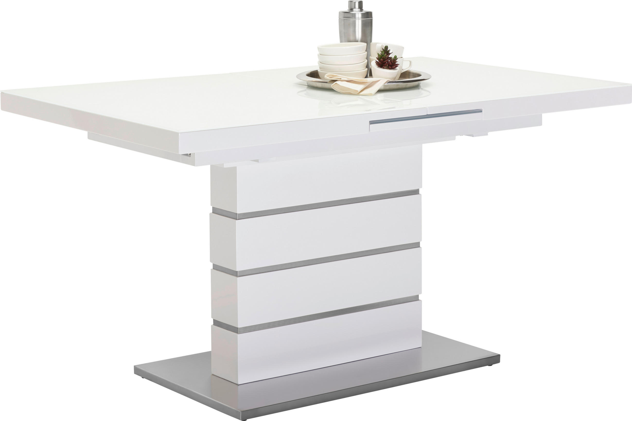 Novel JEDÁLENSKÝ STÔL, biela, farba ušľachtilej ocele, 140-175/85/76 cm
