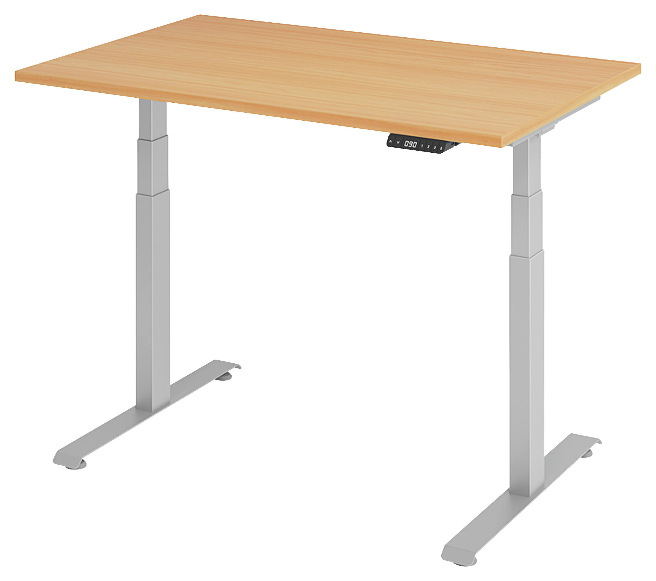 SCHREIBTISCH 140/80/64,5-129,5 cm Silberfarben, Buchefarben elektrisch höhenverstellbar  - Silberfarben/Buchefarben, KONVENTIONELL, Holzwerkstoff/Metall (140/80/64,5-129,5cm) - Venda