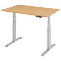 SCHREIBTISCH 140/80/64,5-129,5 cm Silberfarben, Buchefarben elektrisch höhenverstellbar  - Silberfarben/Buchefarben, KONVENTIONELL, Holzwerkstoff/Metall (140/80/64,5-129,5cm) - Venda