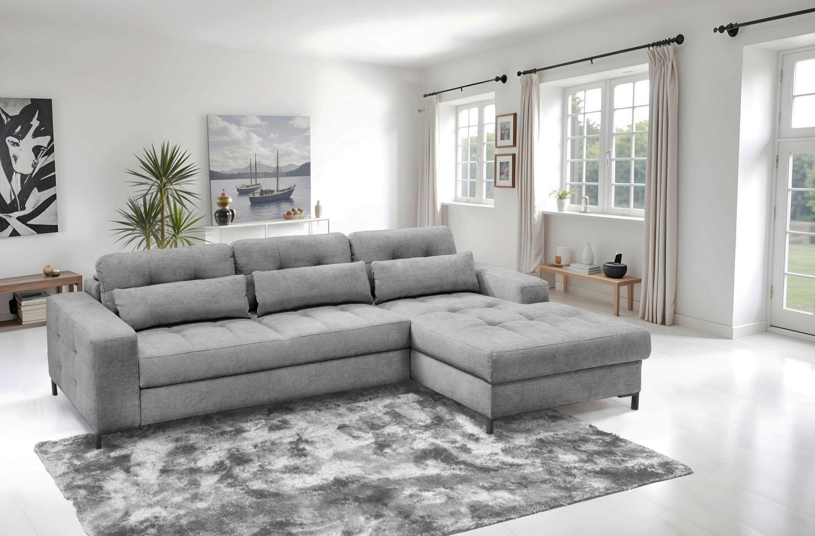 ECKSOFA in Struktur Grau  255/176 cm  - Schwarz/Grau, Design, Textil/Metall (255/176cm) - Livetastic