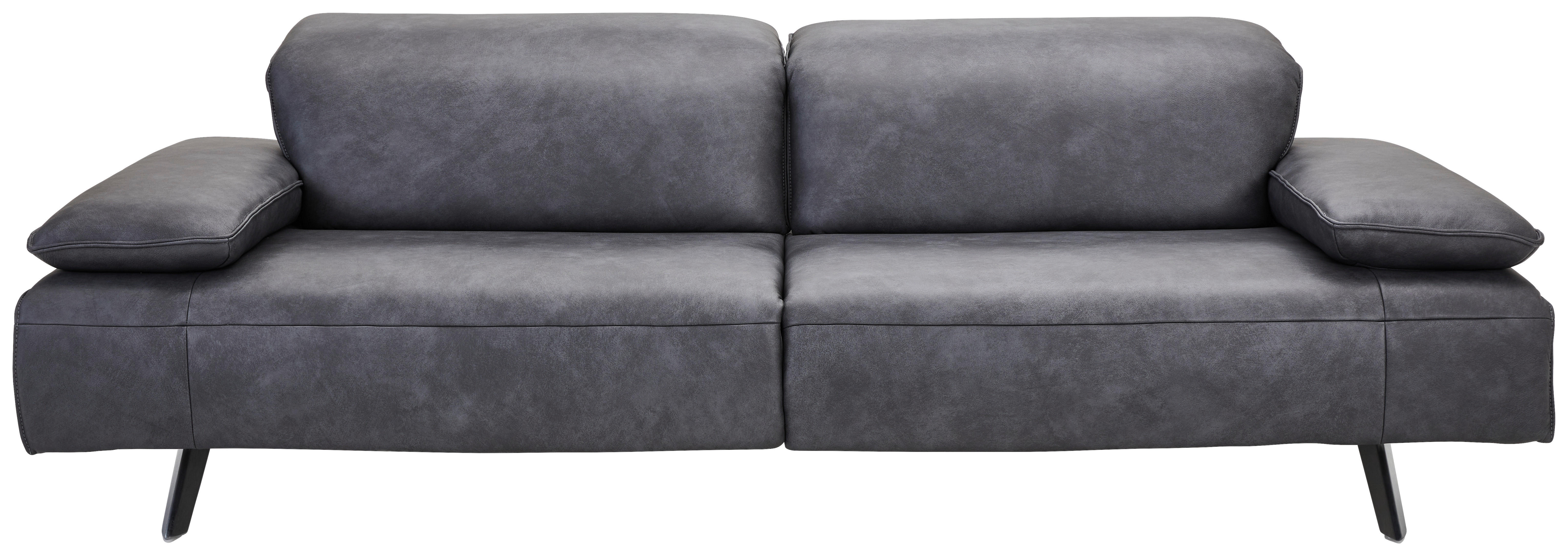 3-SITZER-SOFA in Echtleder Schwarz  - Edelstahlfarben/Schwarz, Design, Leder/Metall (250/78/105cm) - Johann Jakob