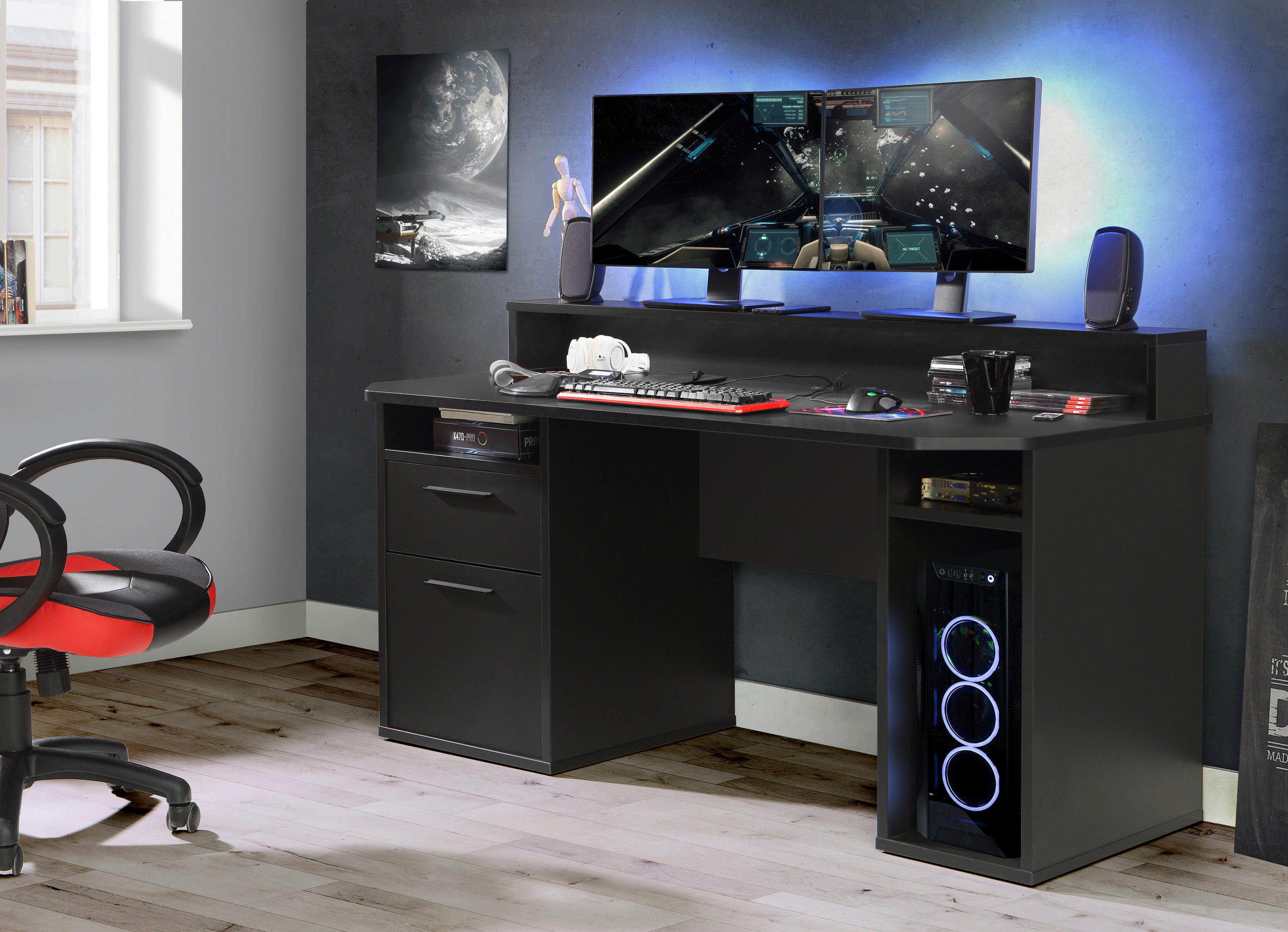 GAMING TISCH 160/72/91 cm in Schwarz - Schwarz, MODERN, Holzwerkstoff/Kunststoff (160/72/91cm) - MID.YOU