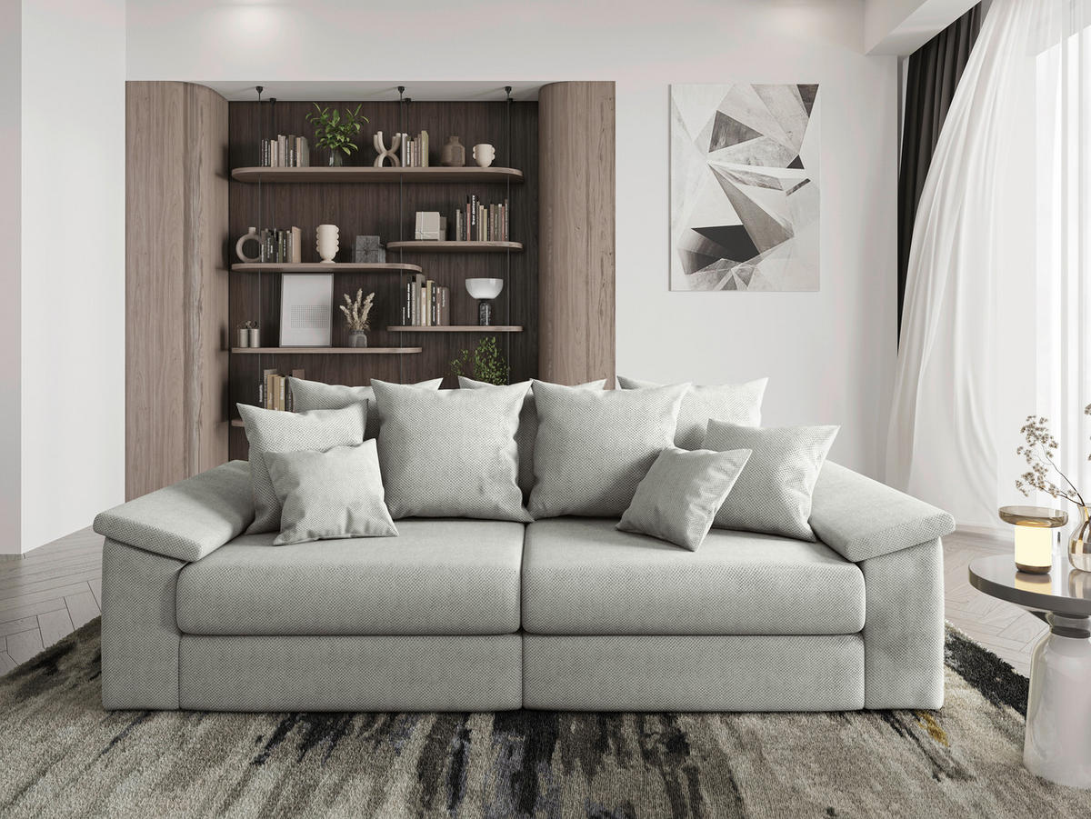 BIGSOFA TERMINI Velours, Webstoff Creme  - Beige/Creme, Design, Holz/Textil (260/98/123cm) - MID.YOU
