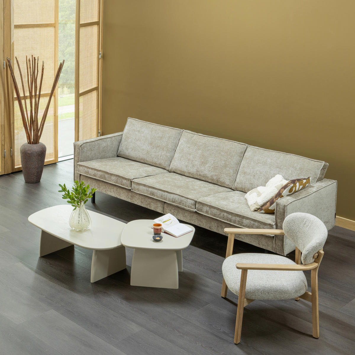 3-SITZER-SOFA Rodeo gerippt Sandfarben  - Sandfarben/Schwarz, MODERN, Textil/Metall (277/85/86cm) - Livetastic