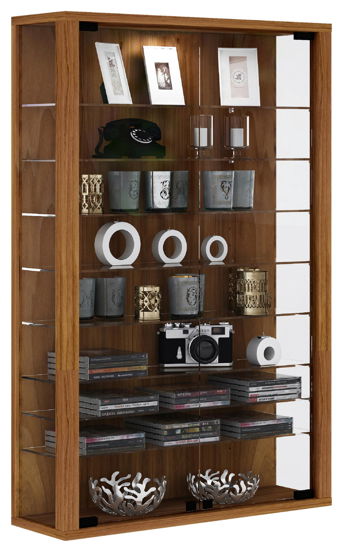 VITRINE in Nussbaumfarben  - Nussbaumfarben/Schwarz, Design, Glas/Holzwerkstoff (59/91/18cm) - MID.YOU