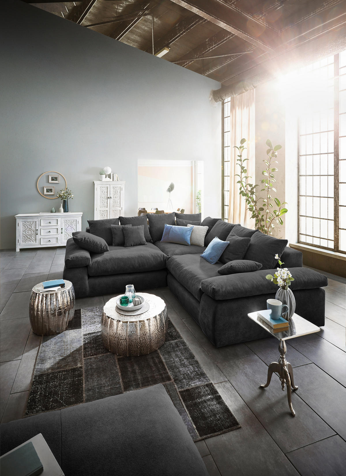 HOCKER Webstoff Schwarz  - Schwarz, Design, Kunststoff/Textil (110/50/110cm) - Carryhome