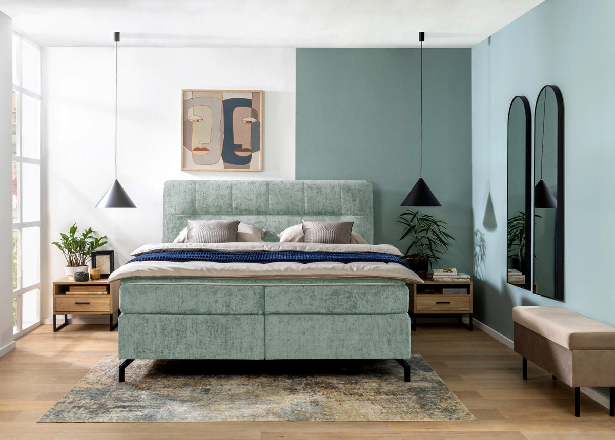BOXSPRINGBETT 160/200 cm  in Mintgrün  - Schwarz/Mintgrün, Design, Textil/Metall (160/200cm) - Esposa