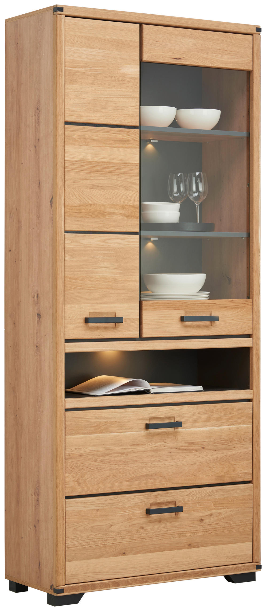 VITRINE in massiv Wildeiche Graphitfarben, Eiche Artisan, Wildeiche von HOM'IN