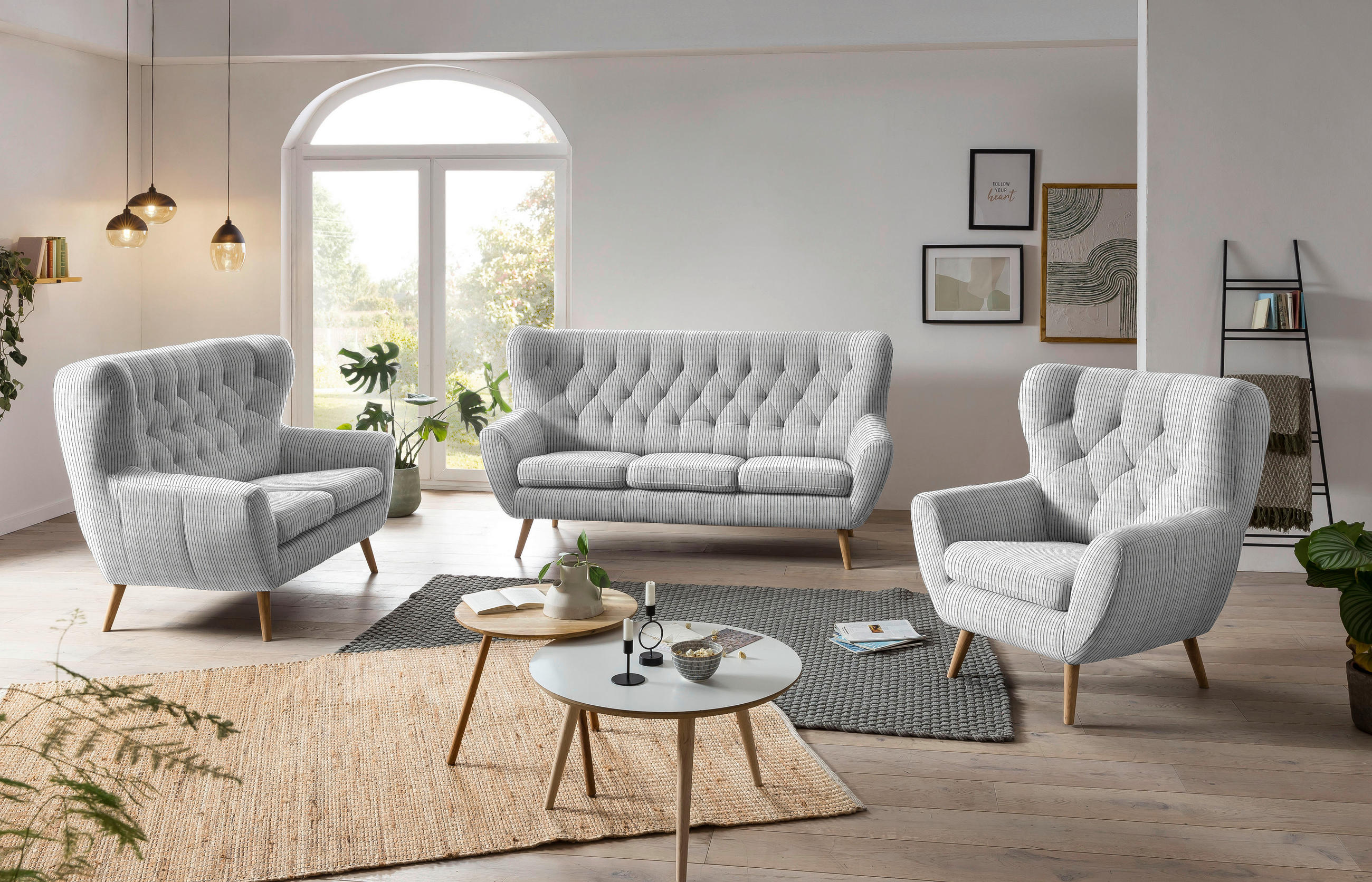 OHRENSESSEL in Cord Hellgrau  - Eichefarben/Hellgrau, Design, Holz/Textil (87/101/95cm) - Stylife