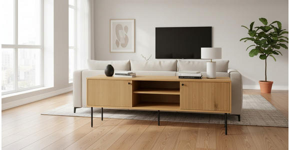 LOWBOARD Line 150/50/40 cm  Beimöbel erhältlich, stehend  - Eichefarben/Schwarz, Design, Holzwerkstoff/Metall (150/50/40cm) - Carryhome
