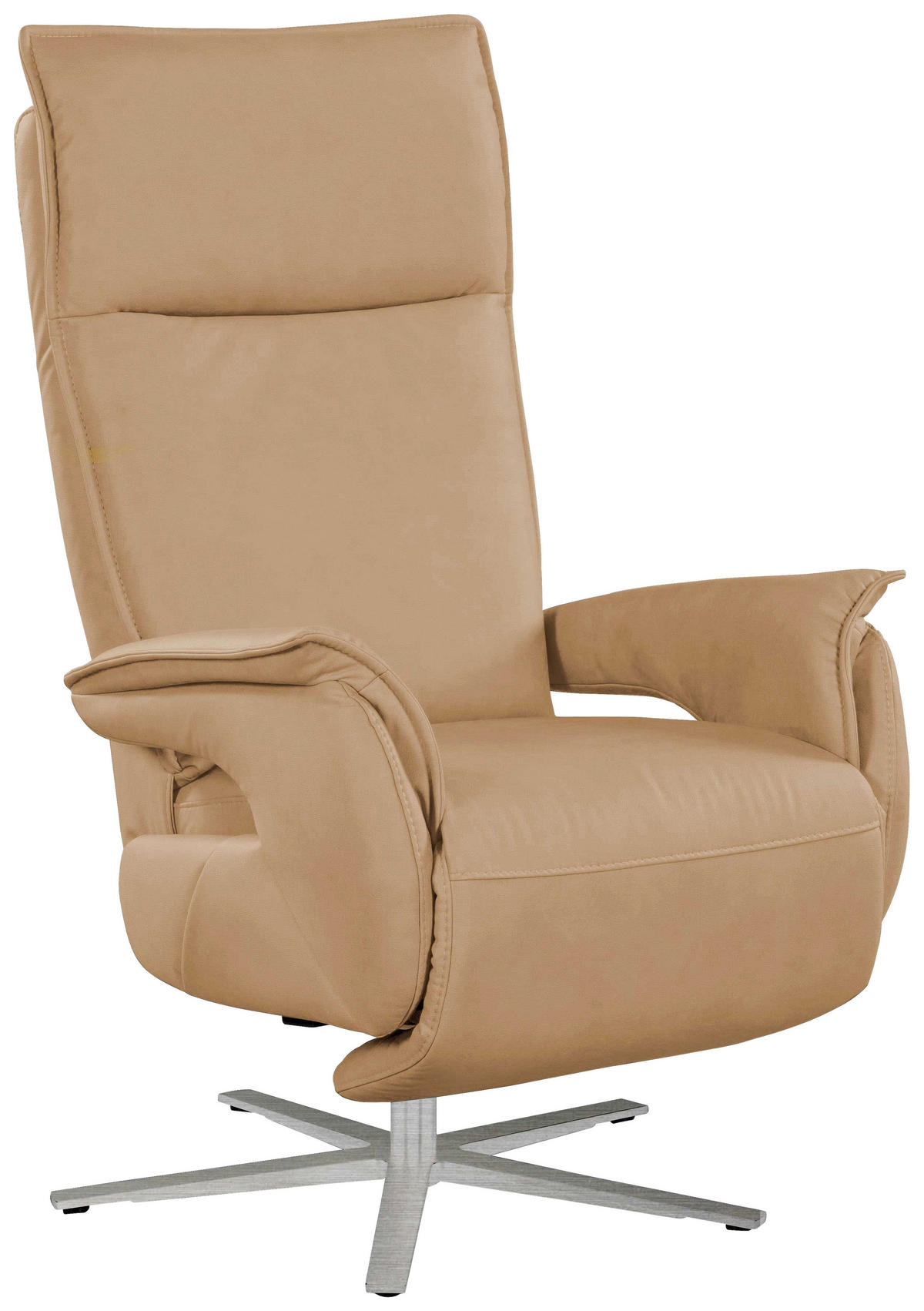 RELAXSESSEL Lederlook (vegan)    - Ecru/Edelstahlfarben, MODERN, Textil/Metall (77/116/80cm) - Cantus