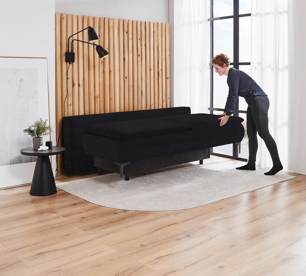 BOXSPRINGSOFA in Flachgewebe Schwarz  - Schwarz, KONVENTIONELL, Textil/Metall (204/93/100cm) - Novel