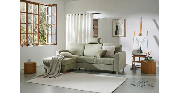 ECKSOFA Hellgrün Flachgewebe  - Buchefarben/Hellgrün, KONVENTIONELL, Holz/Textil (166/241cm) - Carryhome