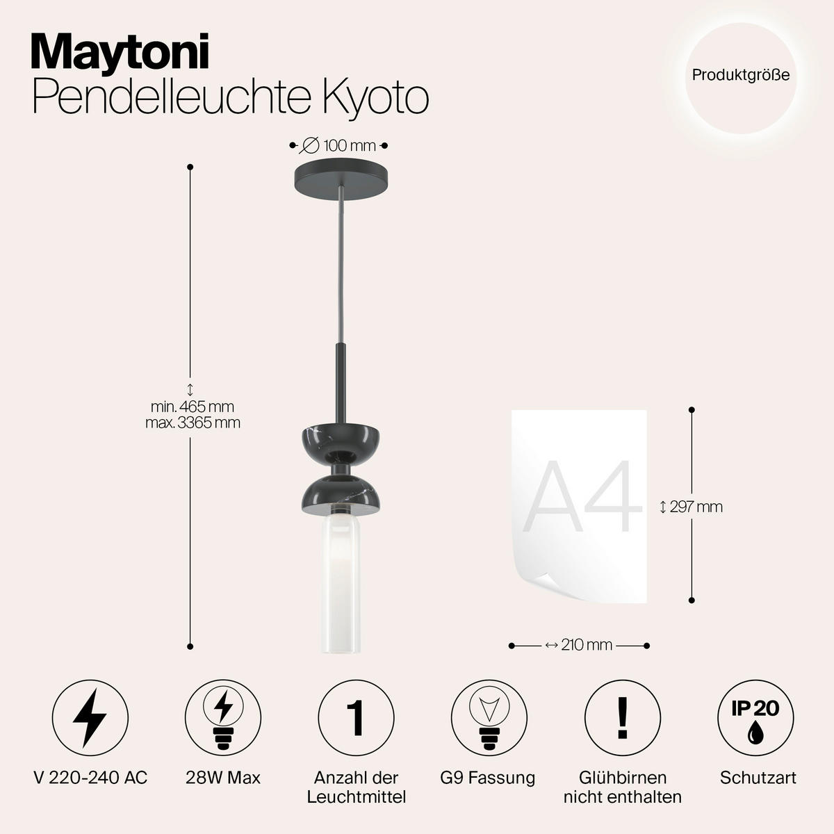 PENDELLEUCHTE 10/336.5 cm    - Weiss/Schwarz, Design, Stein/Metall (10/336.5cm) - MAYTONI