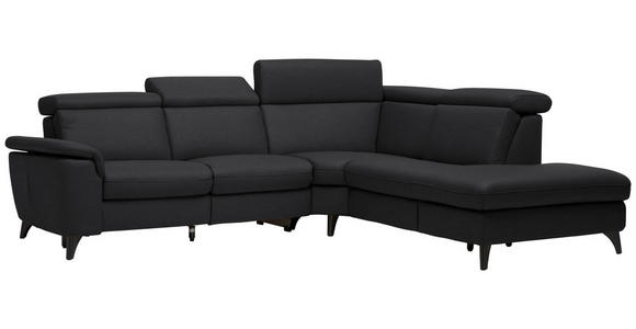 ECKSOFA in Echtleder Schwarz  - Schwarz, Design, Leder/Metall (285/239cm) - Cantus