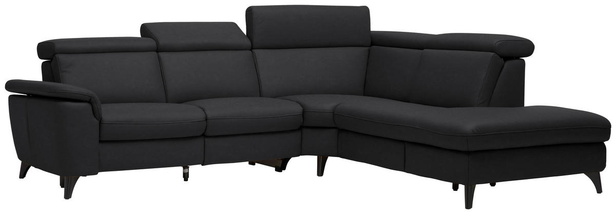 ECKSOFA in Echtleder Schwarz  - Schwarz, Design, Leder/Metall (285/239cm) - Cantus