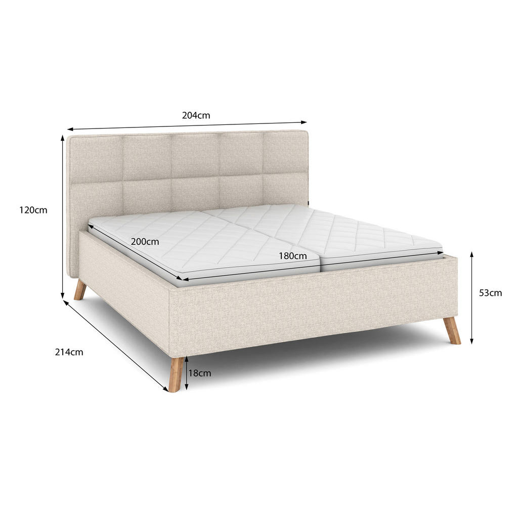 Thumbnail - Musterring Polsterbett, Creme, Textil, Buche,Eiche, massiv, H2 + H3, Höhe ca. 21 cm, 180x200 cm, Reach, gepolstertes Kop...