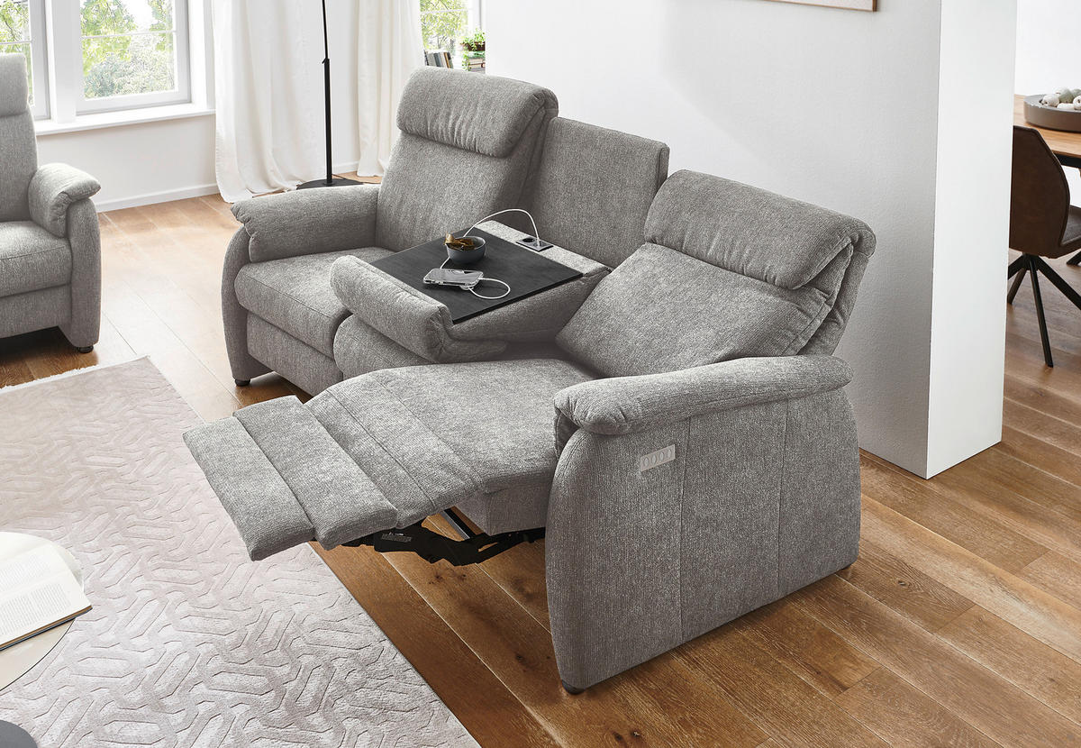 TRAPEZSOFA in Flachgewebe Greige  - Greige/Schwarz, Konventionell, Textil/Metall (219/107/97cm) - Pure Home Comfort