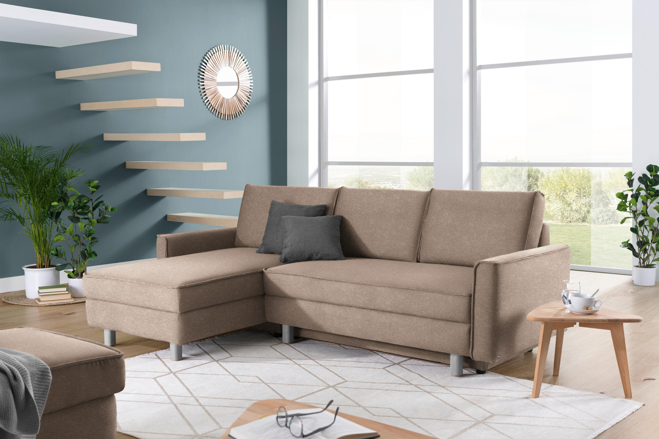 ECKSOFA in Chenille Braun  170/237 cm  - Eichefarben/Braun, KONVENTIONELL, Holz/Textil (170/237cm) - Sedda